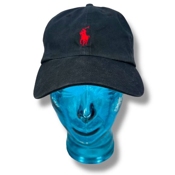 Polo Ralph Lauren Dad Hat OS Faded Black Red Cotton Golf Casual Strapback Cap - Picture 1 of 9
